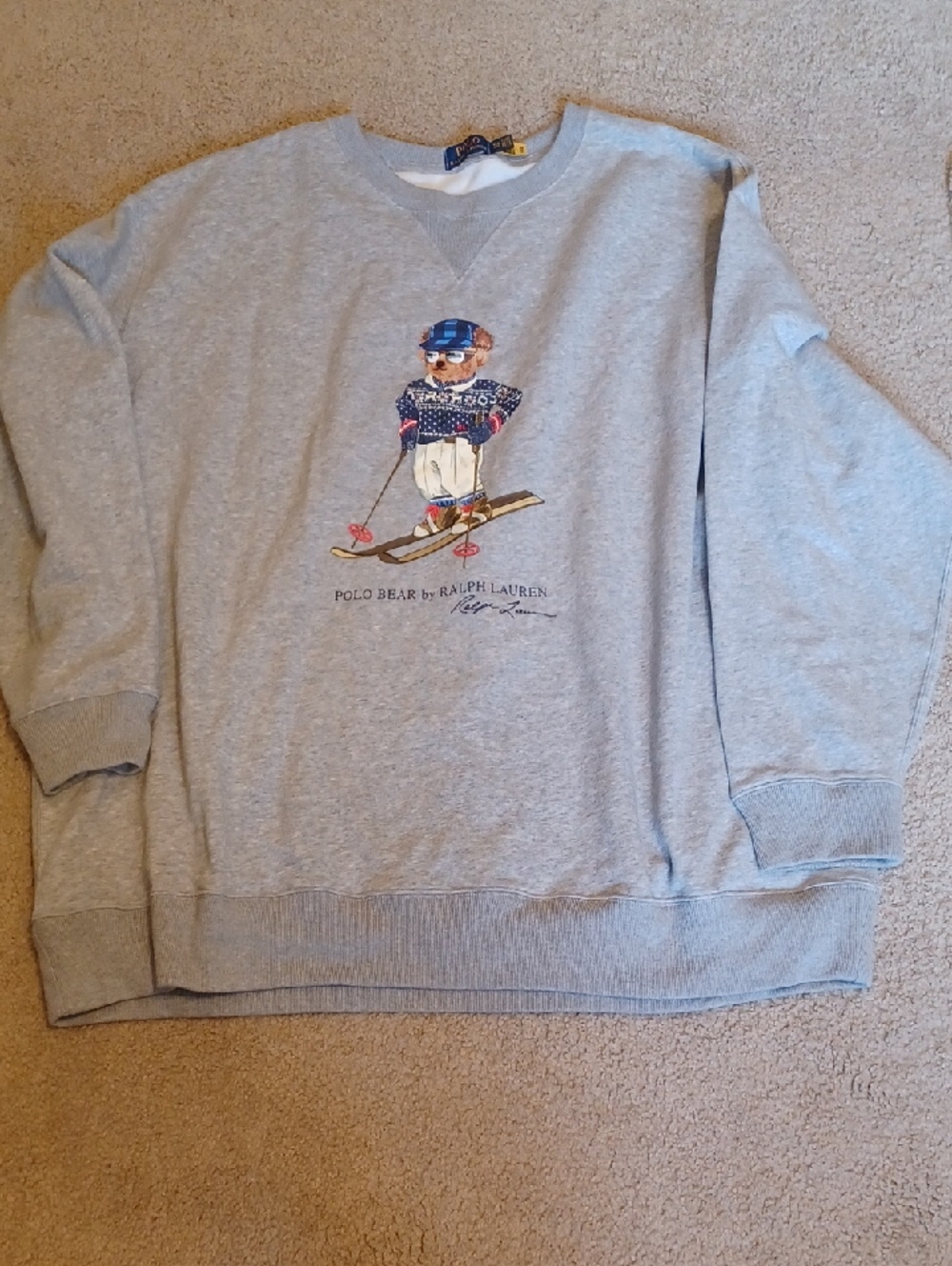 New Ralph Lauren Light Gray Polo Bear Ski Crewneck Sweatshirt